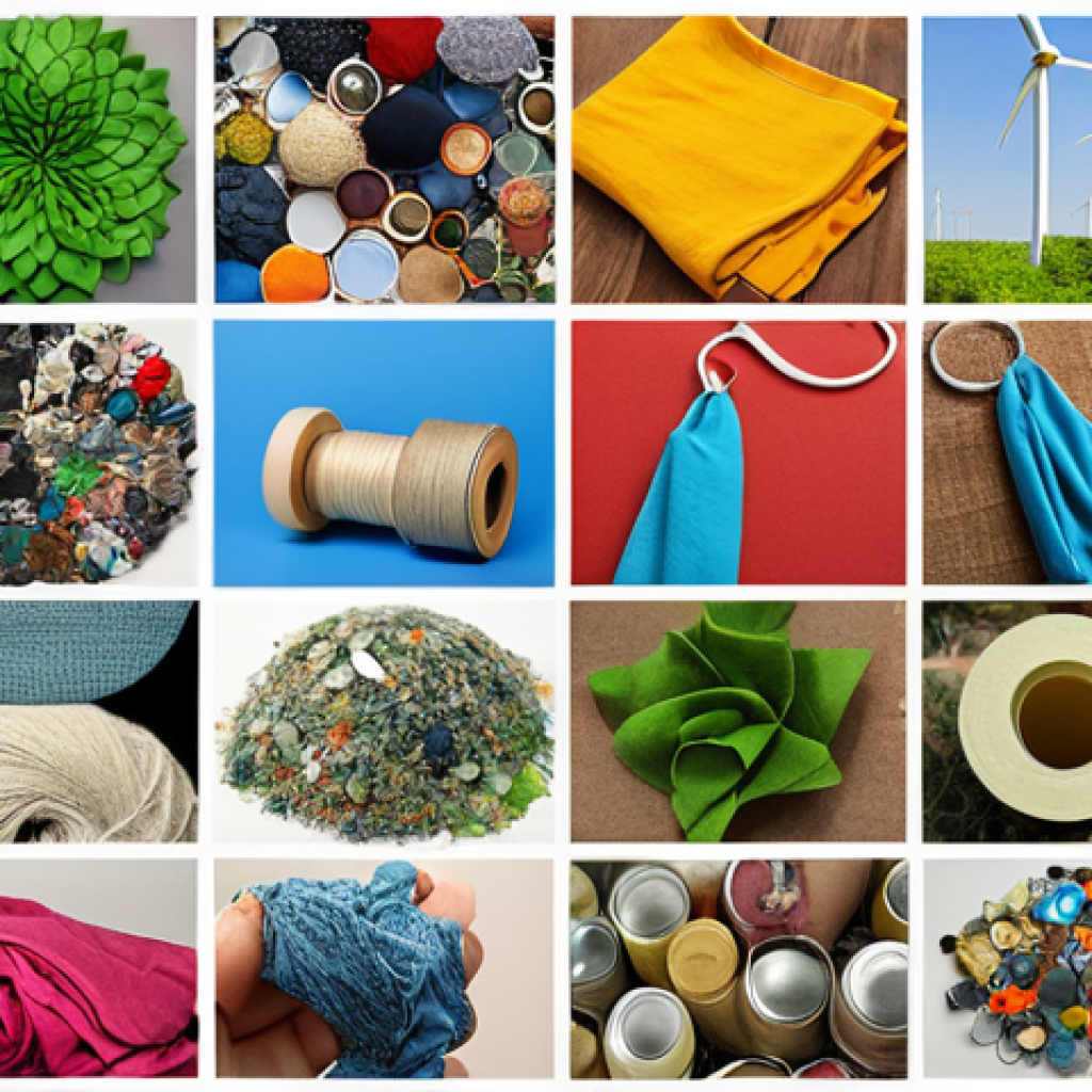 **

A vibrant collage showcasing the lifecycle of recycled fabric. Include images of discarded clothing, the recycling process (mechanical or chemical), and fashionable new garments made from recycled materials. Emphasize the reduction of waste and conservation of resources. Focus on the eco-friendly aspect and circular economy.

**