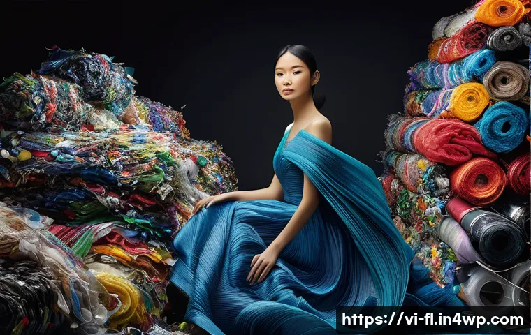 재생 섬유의 논의 및 쟁점 - **Image Prompt 1: The Alchemy of Recycling – From Waste to Wearable Art**
A captivating, high-re...