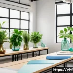 Home 22 재생 섬유 기술을 활용한 업사이클링 방법 - A modern Vietnamese fashion studio showcasing eco-friendly clothing designs made from recycled fiber...