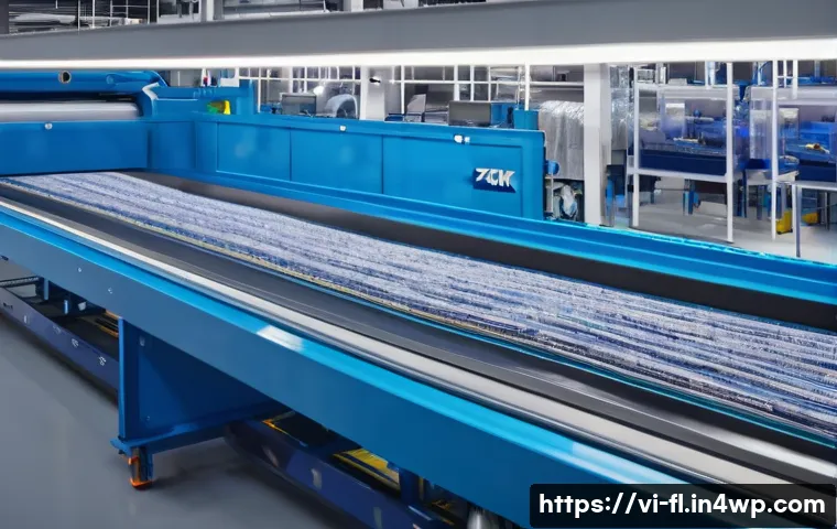 재생 섬유의 재활용과 순환 경제 - A modern recycling facility interior focused on textile fiber regeneration, showcasing advanced mach...