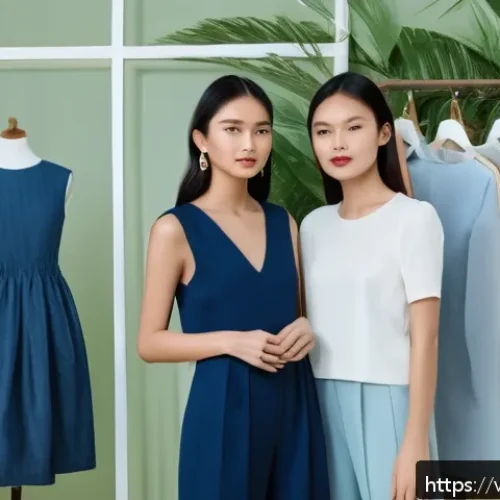 Home 30 재생 섬유의 문화적 영향력 - A modern Vietnamese fashion studio showcasing eco-friendly recycled fiber garments: a diverse group ...